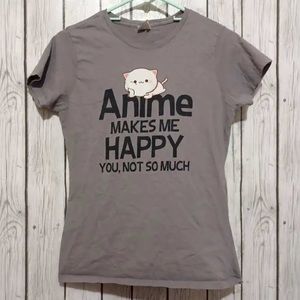 NWOT Port & Company T-Shirt Anime Makes Me Happy You Not Much Kitten Cat Funny S